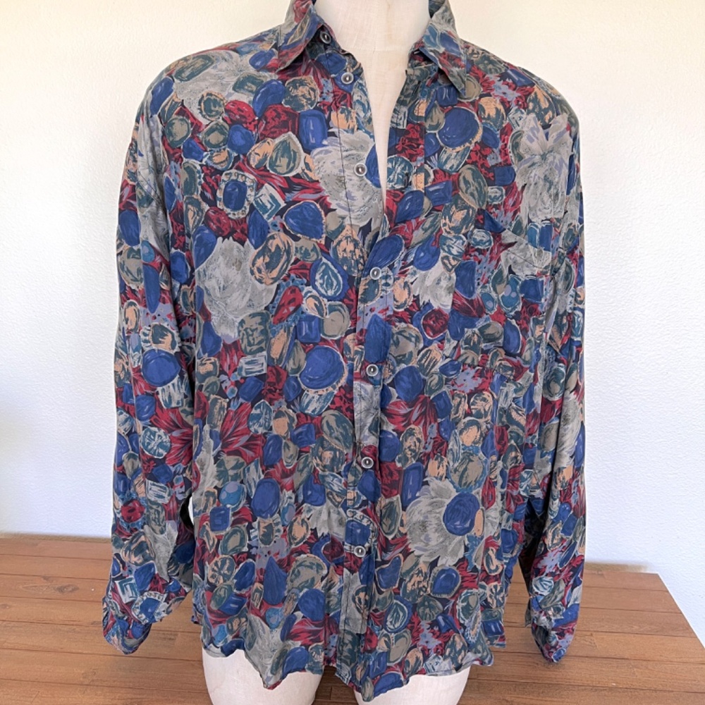 90's Silk Abstract Mens Shirt - Size 3X